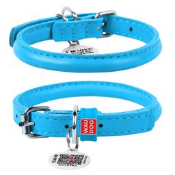 WauDog Rundsytt Läder Halsband Blå